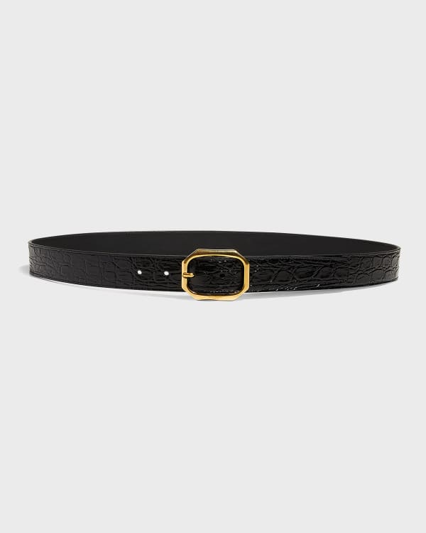 Saint Laurent YSL Grained Leather Belt Neiman Marcus