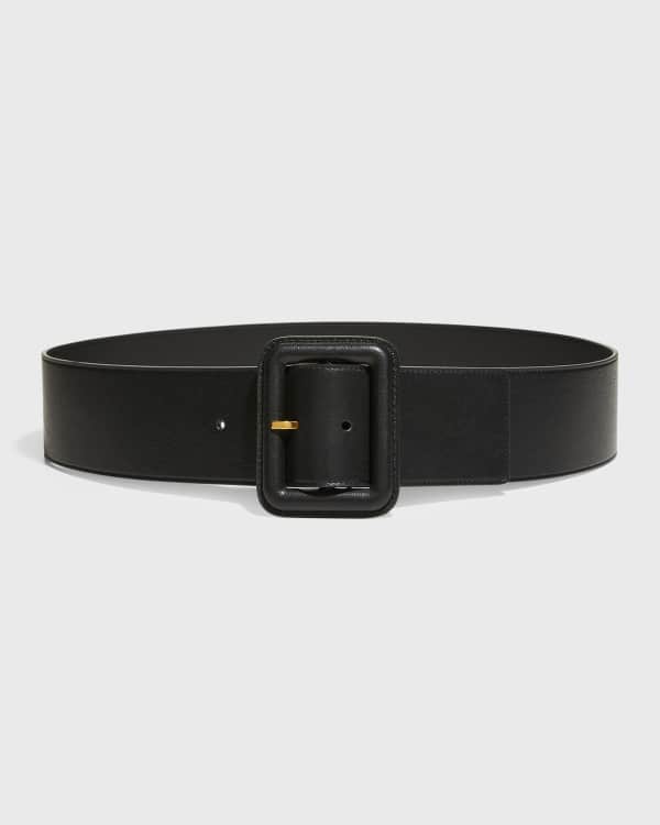 Saint Laurent rectangular-buckle leather belt - Black