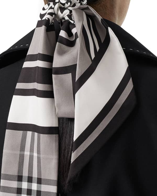 Burberry Monogram Icon Stripe Checker Accent Skinny Silk Scarf In