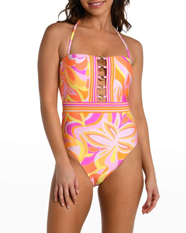 Badgley Mischka Swimwear Retro Ruffle One Piece Swimsuit Neiman