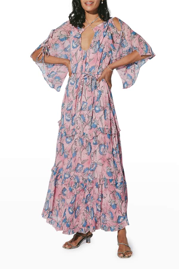 Endless Rose Floral Flutter Sleeve Tiered Maxi Dress | Neiman Marcus