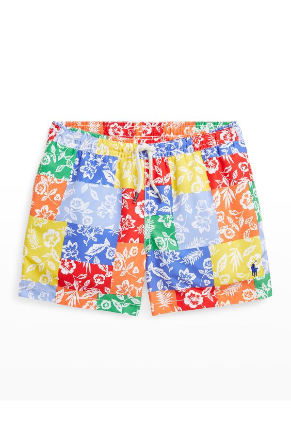 Baby Boys' Turtle Swim Trunks With 3D Fin - Blue Zig Zag Pattern, Size 6-24 Months, Quick Dry Polyester
