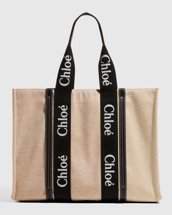 Chloe Woody Large Logo Canvas Tote Bag | Neiman Marcus