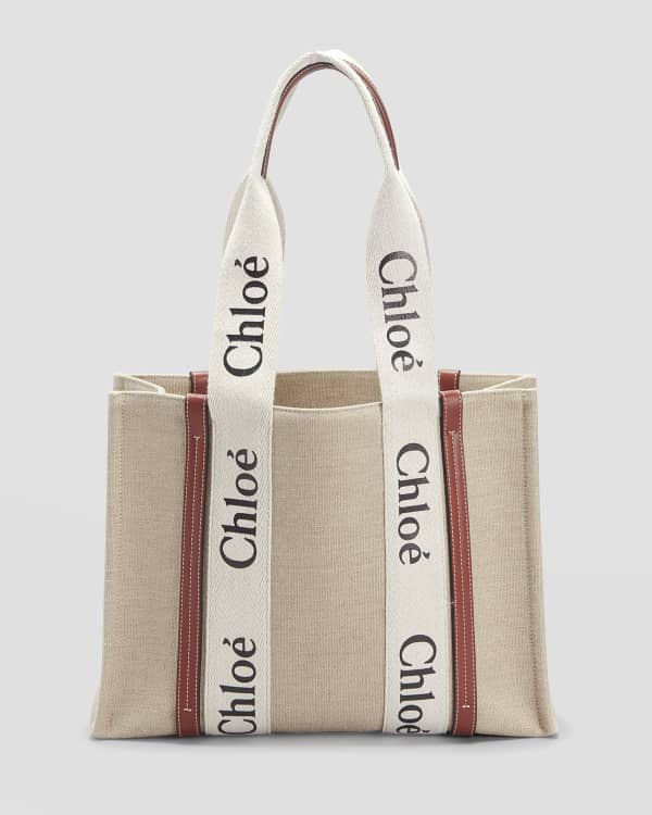 Chloe Woody Small Tote Bag in Recycled Nylon with Crossbody Strap