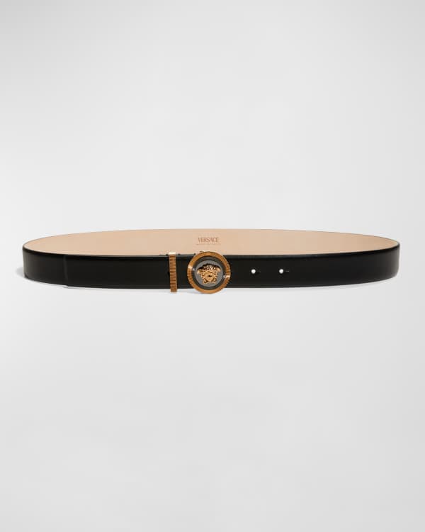 Versace Leather Letter Logo Belt | Neiman Marcus