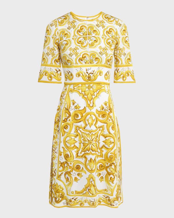 Dolce & Gabbana Blue Beige Geometric Cotton A-Line Dress main image 0