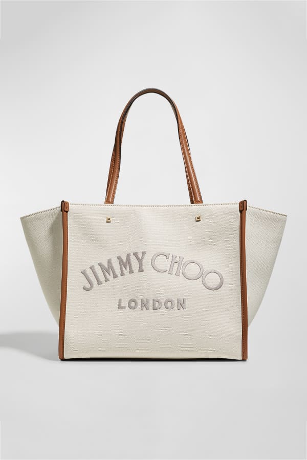 Jimmy Choo Logo North-South Canvas Tote Bag | Neiman Marcus