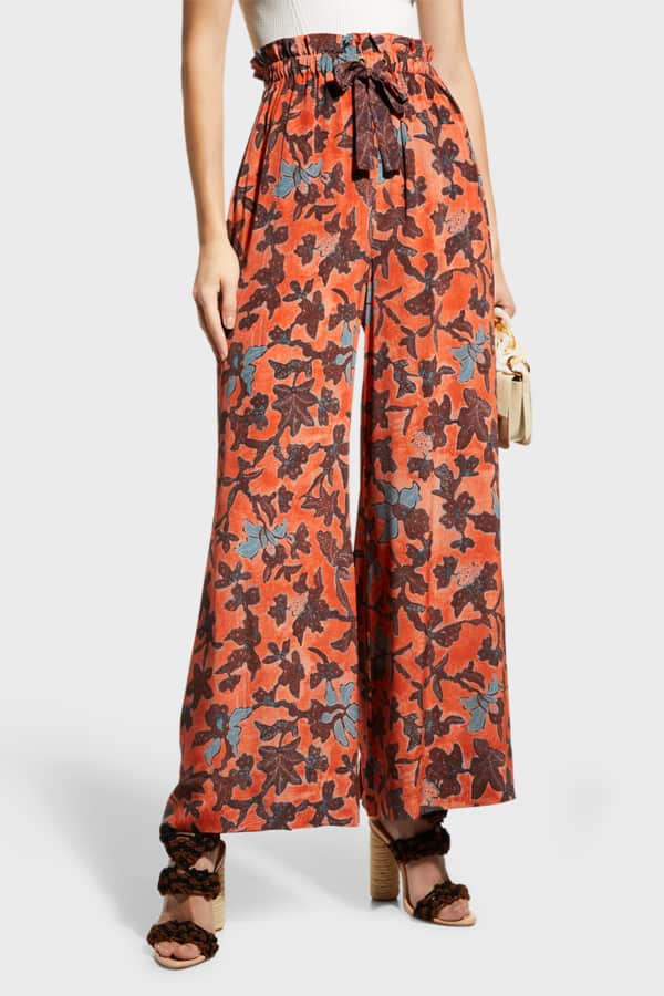 Camilla Paperbag Waist Wide-Leg Silk Pants | Neiman Marcus