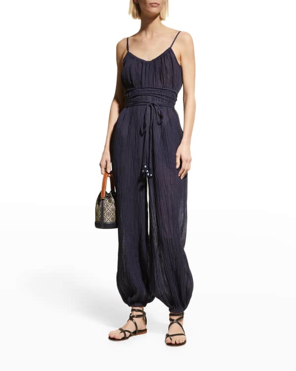 Tory Burch Floral Cotton Tassel Belt Jumpsuit Neiman Marcus