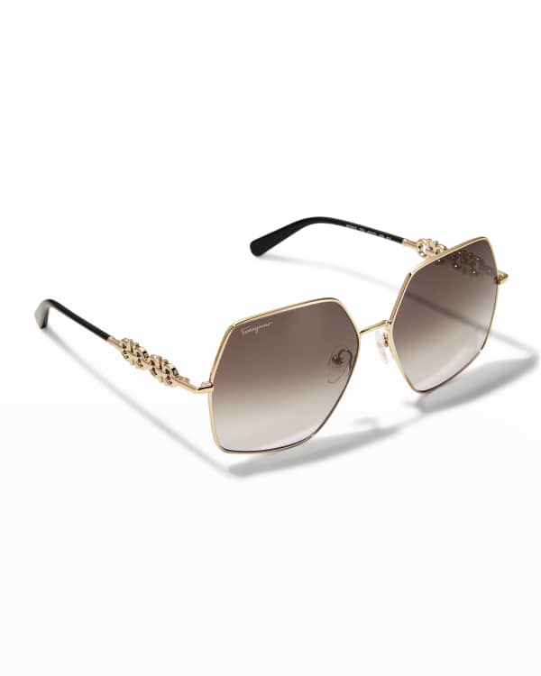 Alexander Mcqueen Crystal & Skull Charm Square Metal Sunglasses In Gold