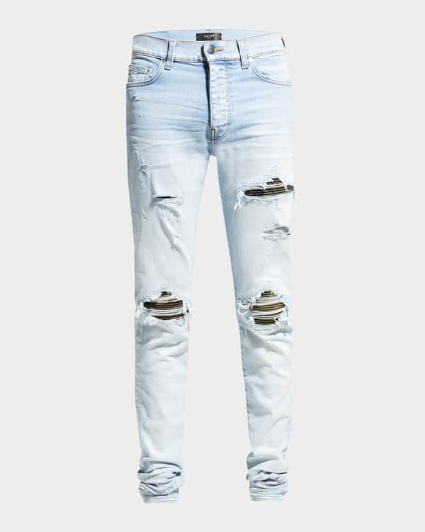 Amiri Men's Paint Splatter Skinny Jeans w/ Check Insert | Neiman Marcus