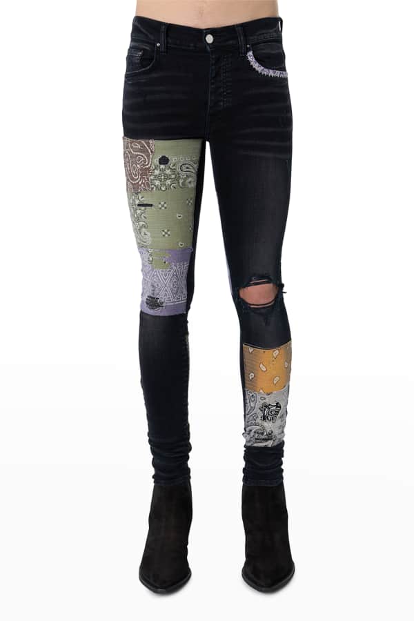 Amiri Men's MX1 LeatherPatch Skinny Jeans Neiman Marcus