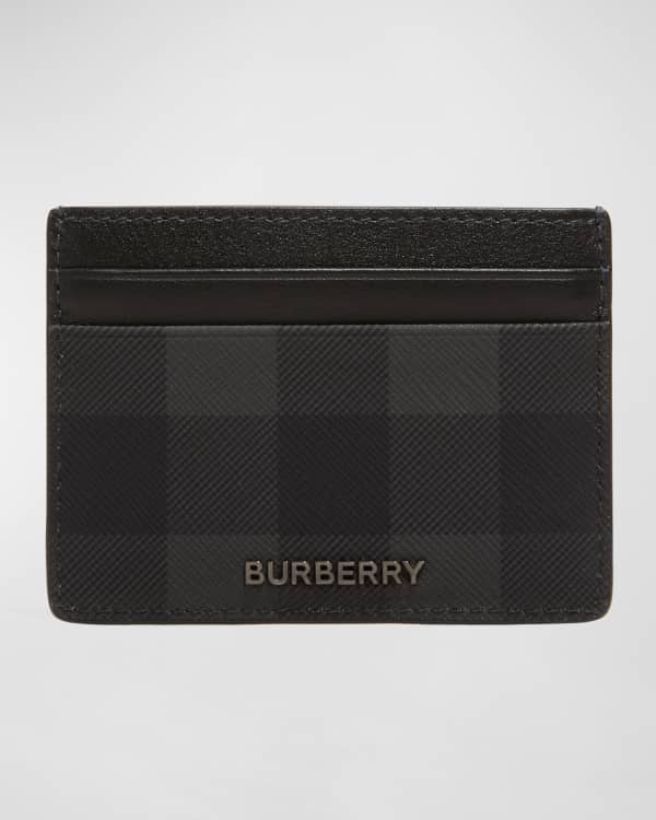 Burberry House Check Chase Black Grainy Leather Money Clip Card Case Wallet