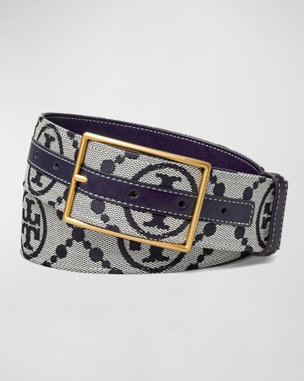 T Monogram Denim & Leather Belt