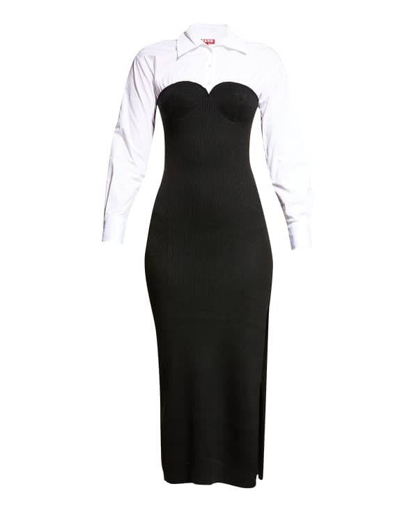 Salon 1884 Bonna Square-Neck Long-Sleeve Rib Midi Dress