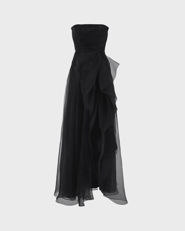 aje soundscape maxi dress black Strapless Organza Women's Puff Sleeve Mini soi:built_in_bra Formal dress Size:XL/XXL