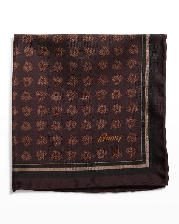 Edward Armah Reversible Pocket Square in Denim Floral Vine / Herringbone Print main image 1
