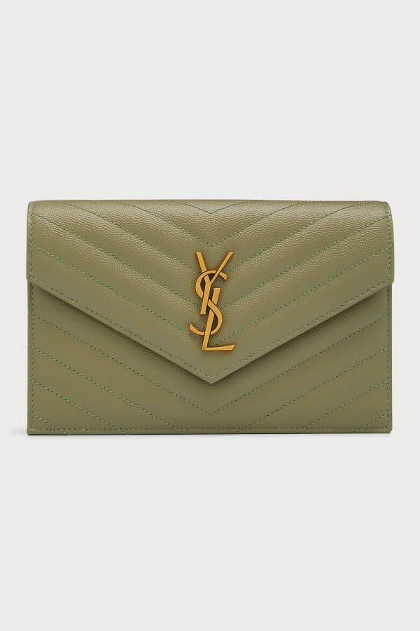 Saint Laurent YSL Metallic Envelope Flap Chain Wallet Neiman Marcus