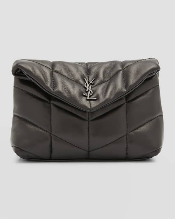 Saint Laurent YSL Monogram Flap Clutch Bag in Grained Leather