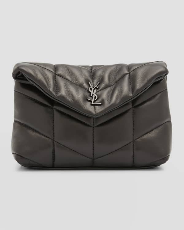 SAINT LAURENT Shearling Quilted Sade Puffer Envelope Clutch