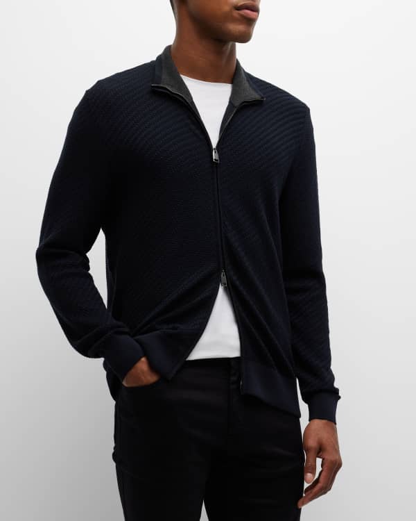 Loro Piana Men's Cashmere Knit Full-Zip Bomber Sweater | Neiman Marcus