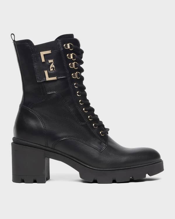 NeroGiardini Calfskin Buckle Combat Boots Neiman Marcus