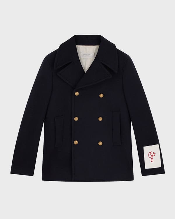 Maison Margiela Men's Double-Breasted Wool Peacoat | Neiman Marcus