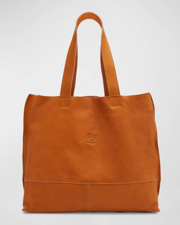 TORY BURCH Orange and Tan Brown Striped Canvas Leather Detail Tote Shoulder  Bag