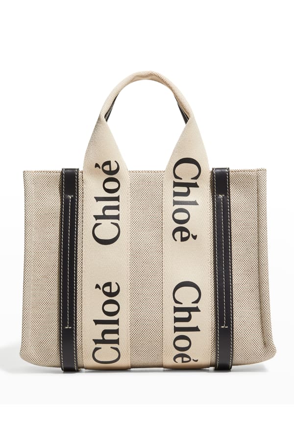 Chloe Woody Small Canvas Tote Crossbody Bag | Neiman Marcus
