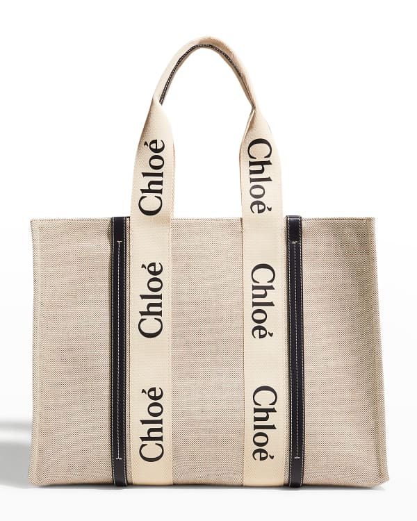 Chloe Woody Large Striped Linen Tote Bag | Neiman Marcus