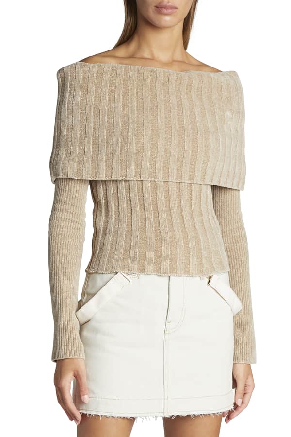 Michael Kors Collection Off-The-Shoulder Cashmere Rib Crop Sweater ...