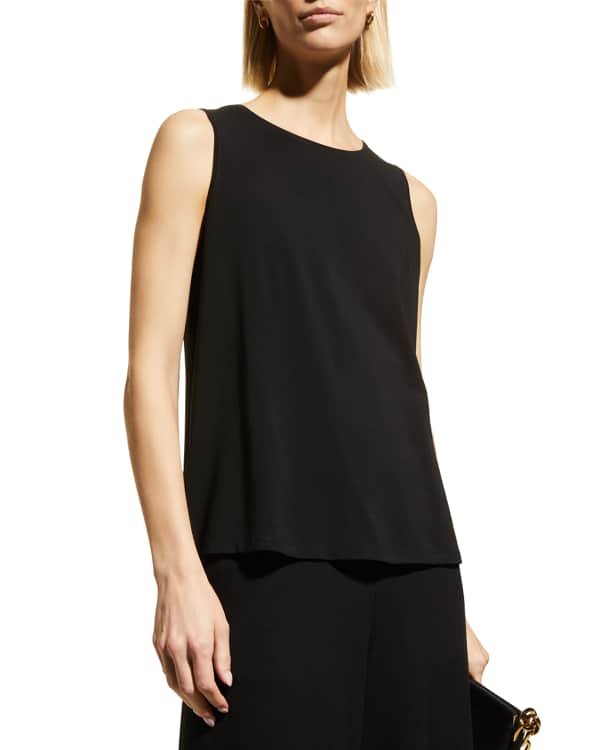 Eileen Fisher Stretch Jersey Knit Scoop Neck Sleeveless Side Slit Tank