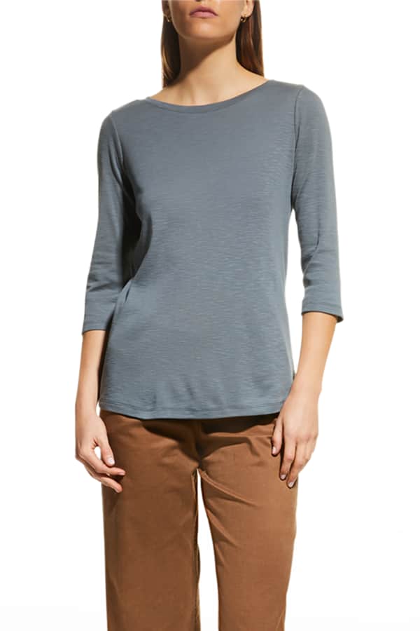 Majestic Long Sleeve Soft Touch Viscose Crewneck in Marine