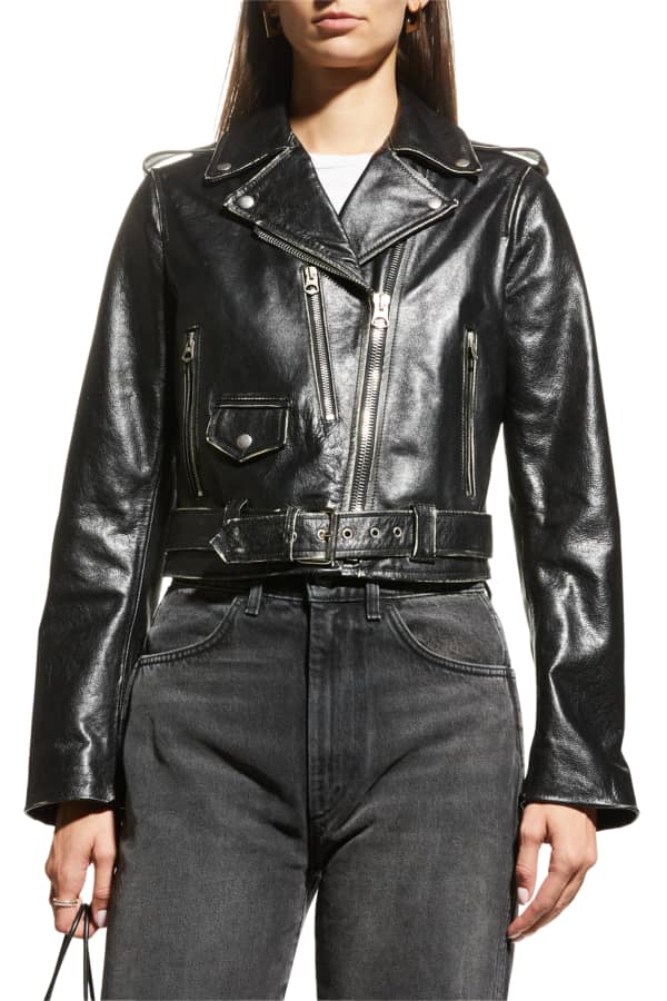 Vince Leather Moto Jacket w/ Shearling Lining | Neiman Marcus