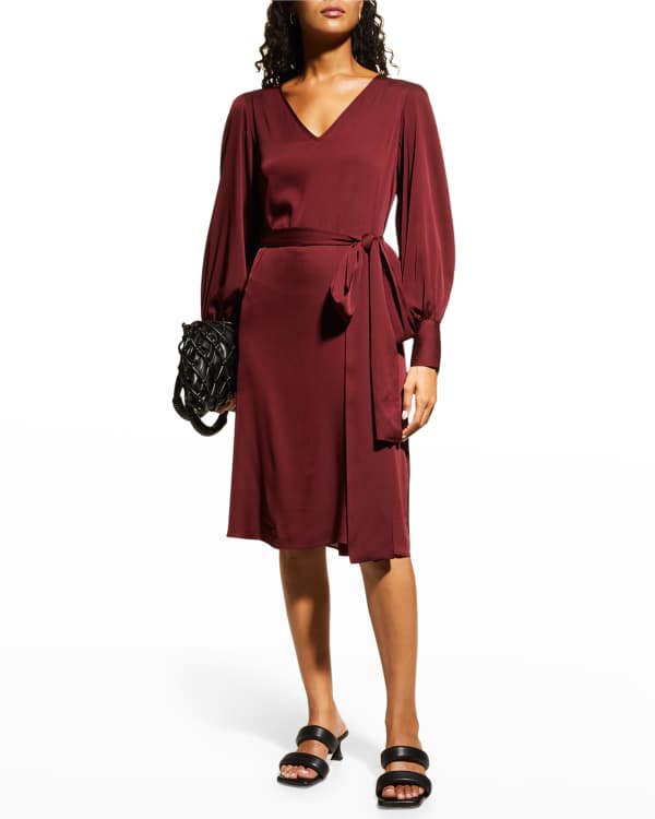 Tory Burch Long-Sleeve Stitched Knit Crepe Dress | Neiman Marcus