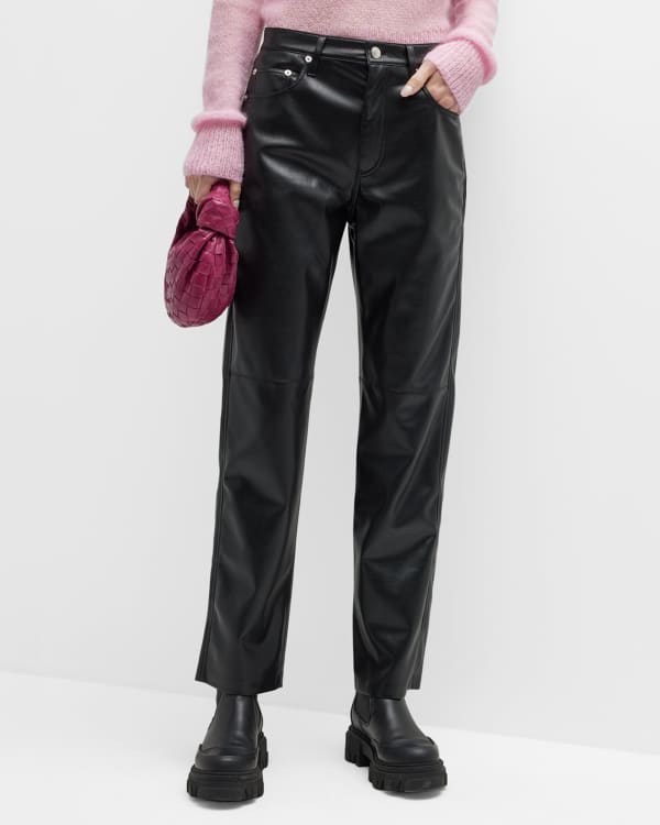 L'AGENCE Livvy Leather Straight-Leg Trouser in Black