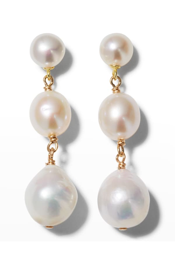 Mizuki 14k TriplePearl & Diamond Drop Earrings Neiman Marcus
