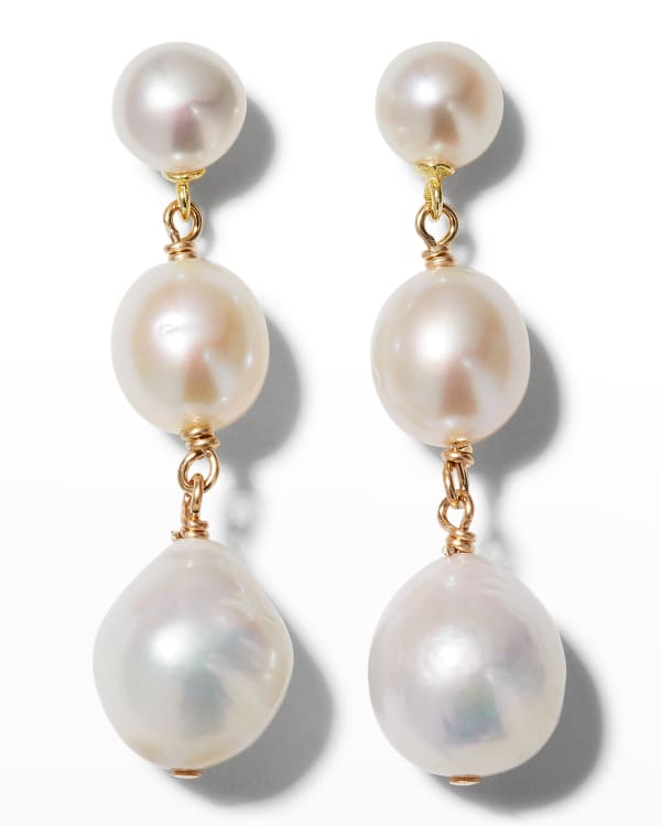 Mizuki 14k Triple-Pearl & Diamond Drop Earrings | Neiman Marcus