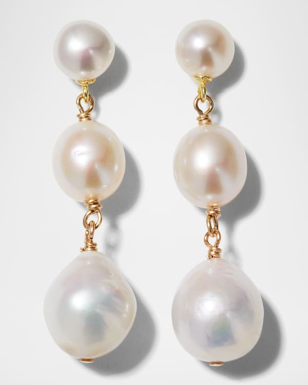 Mizuki 14k TriplePearl & Diamond Drop Earrings Neiman Marcus