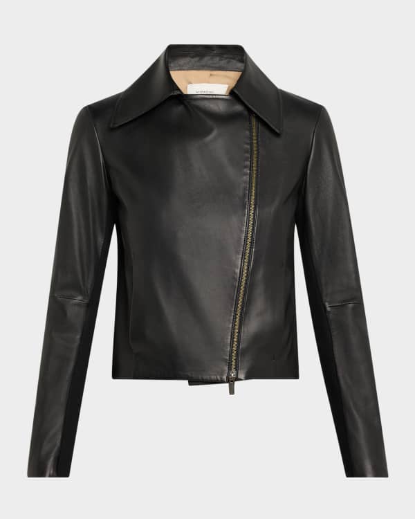 Theory Cropped Leather Moto Jacket Neiman Marcus
