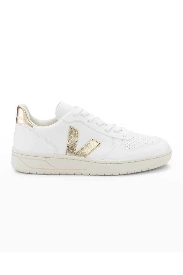 VEJA V-10 Tricolor Leather Low-Top Sneakers | Neiman Marcus