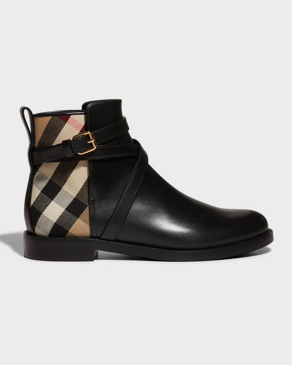 THE ROW Canal Leather Apron-Toe Booties | Neiman Marcus