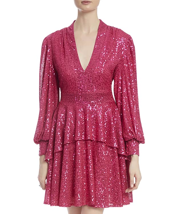 Sequin Button Up Tiered Dress