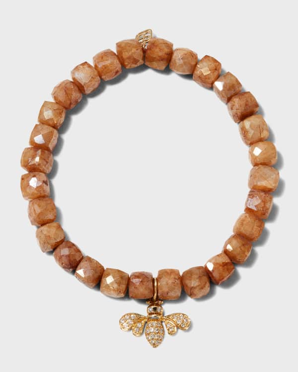 Sydney Evan 14k Tiger Eye Bracelet w Small Eye Charm Neiman Marcus