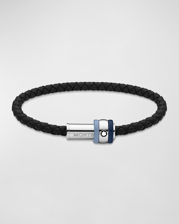 ZEGNA Men s Braided Leather Gunmetal Bracelet Neiman Marcus