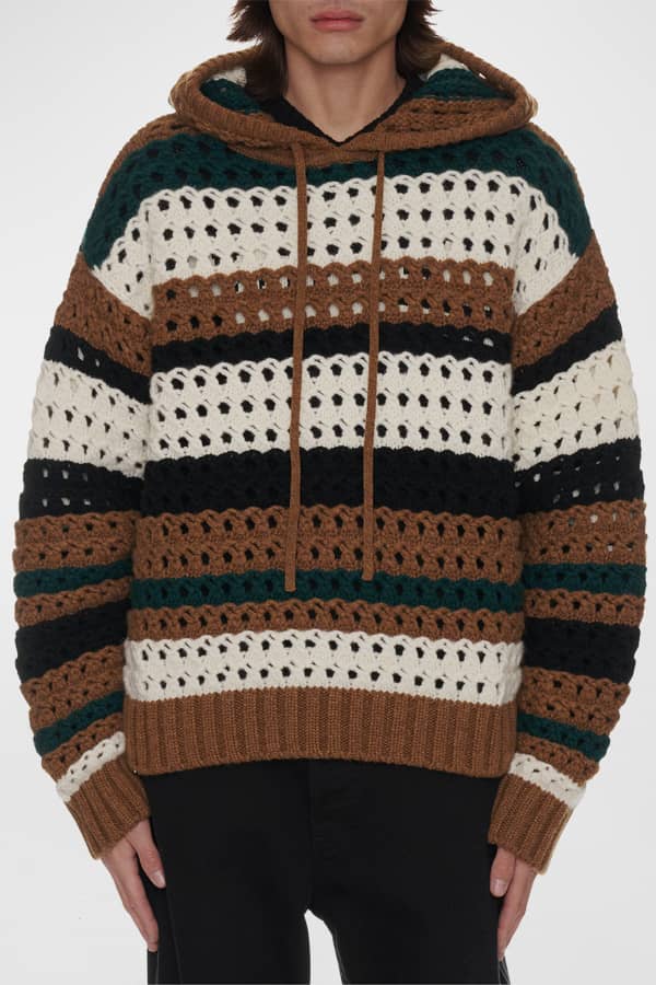 Marni Men's Crochet Patch Knit Hoodie Neiman Marcus