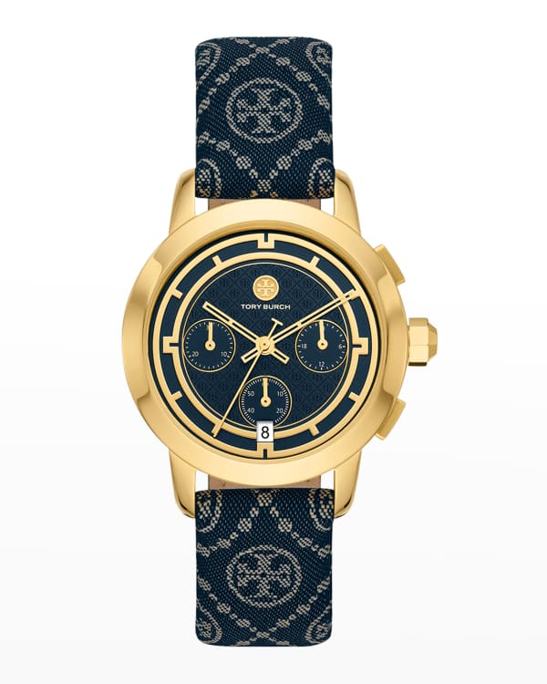 Tory Burch Miller Watch with Leather Strap, Navy/Gold | Neiman Marcus