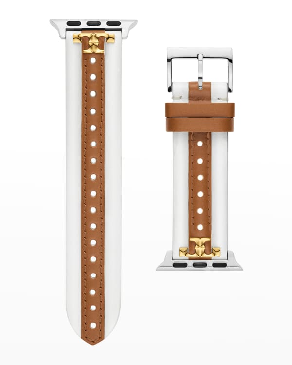 Tory Burch Miller Leather Apple Watch Band in Black, 38-40mm | Neiman Marcus