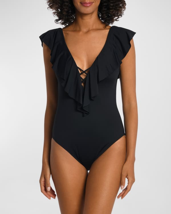 High Neck Zip Front Scuba One Piece Swimsuit Black