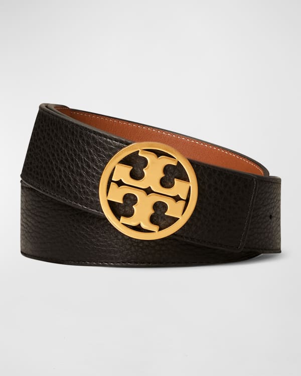 Tory Burch Skinny Metallic Leather Logo Belt | Neiman Marcus